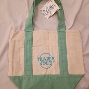 Trader Joes Pastel Mini Mint Green and Cream Tote Bag